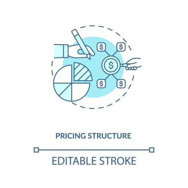 Fiyat yapısı turkuaz konsept simgesi. Piyasa payı. Satış analizi. Şirket finans çizelgesi. İş fikri ince çizgi çizimi. Vektör izole edilmiş RGB renk çizimi. Düzenlenebilir vuruş