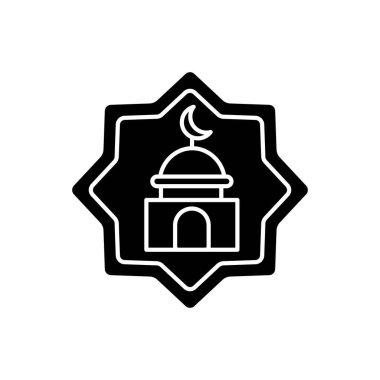 Ramazan kareem siyah kabartma simgesi. Dini hazırlık dönemi. Güneşin doğuşundan batışına kadar oruç. İslam 'ın beş temel direğinden biri. Beyaz uzayda siluet sembolü. Vektör izole illüstrasyonu