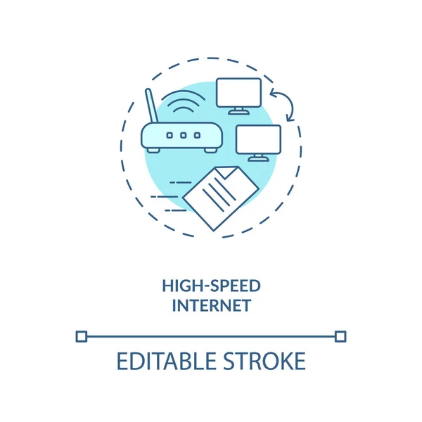 高速インターネットターコイズコンセプトアイコン 無線Lan接続速度 電気通信だ ネットワークアクセスのアイデア細い線図 ベクトル絶縁アウトラインRgbカラー図面 編集可能なストローク — ストックベクタ