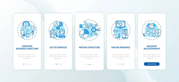 Business Management Μπλε Onboarding Mobile App Οθόνη Έννοιες Online Μάρκετινγκ — Διανυσματικό Αρχείο