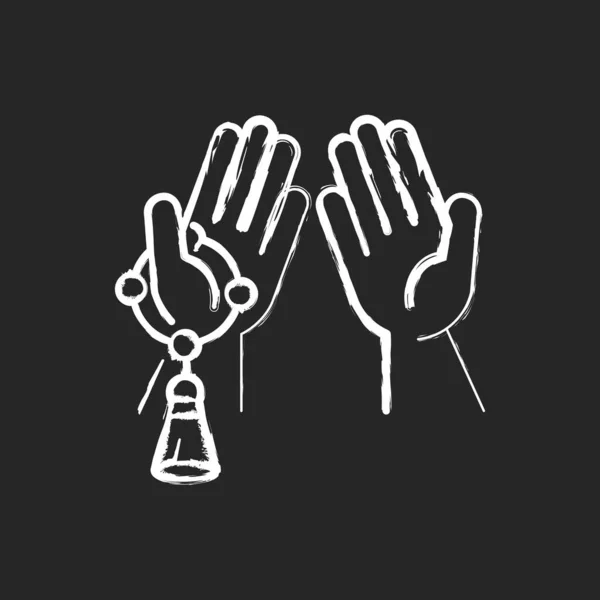 Προσευχή Χέρι Κιμωλία Λευκό Εικονίδιο Μαύρο Φόντο Μιλώντας Θεϊκά Σημάδια — Διανυσματικό Αρχείο