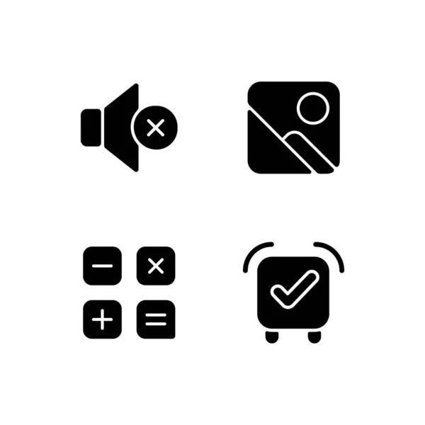 Smartphone Interface Black Glyph Icons Set White Space Silent Mode — Stock Vector