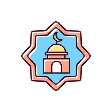 Ramazan Kareem RGB renk simgesi. Dini hazırlık dönemi. Güneşin doğuşundan batışına kadar oruç. İslam 'ın beş temel direğinden biri. İzole vektör illüstrasyonu