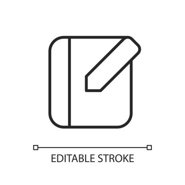 Not defteri uygulama pikseli mükemmel doğrusal simge. Not alıyorum. Düşünceleri yakalıyorum. Not alıyordum. İnce çizgi özelleştirilebilir illüstrasyon. Contour sembolü. Vektör izole çizim. Düzenlenebilir vuruş