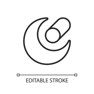 Gece modu uygulama pikseli mükemmel doğrusal simge. Ekran parlaklığını azaltıyorum. Pil tasarrufu. İnce çizgi özelleştirilebilir illüstrasyon. Contour sembolü. Vektör izole çizim. Düzenlenebilir vuruş