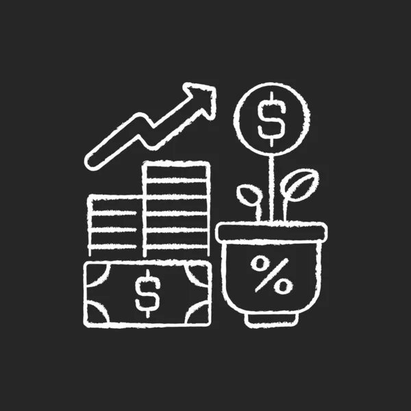 Income Increase Chalk White Icon Black Background Profitable Business Growing — Stock Vector