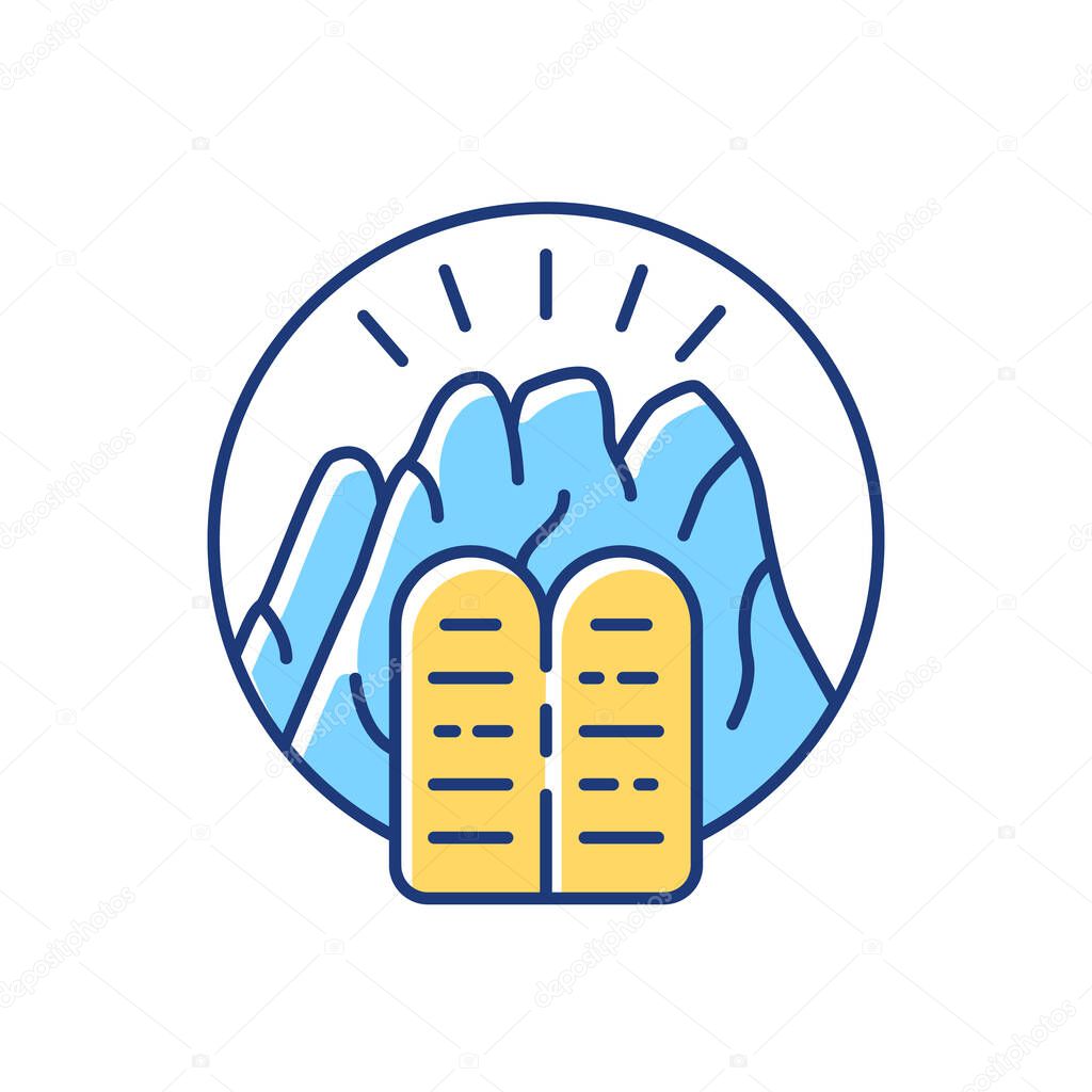 Stone Tablets RGB color icon. Receiving Ten Commandments at Mount Sinai. Testimony Tablets. Hebrew Bible. Divine revelation in Jewish history. Prophet Moses. Isolated vector illustration