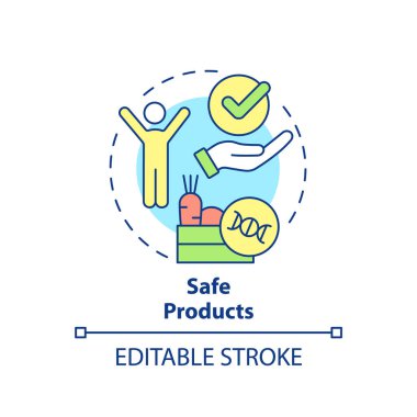 Güvenli ürünler konsepti simgesi. Genetik olarak değiştirilmiş gıdalar. Gmo soyut fikir ince çizgi çiziminin avantajları. İzole bir taslak çizim. Düzenlenebilir felç. Arial, Myriad Pro-Kalın yazı tipleri