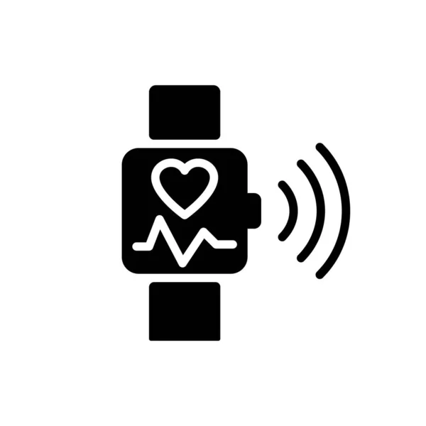 Heart Rate Monitoring Black Glyph Icon Pulse Control Smart Watch — Stock Vector