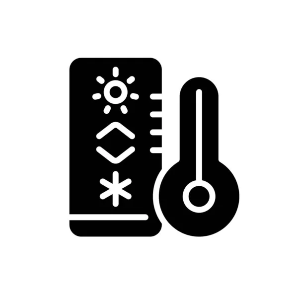 温度调节黑色象形文字 气候控制的恒温器 物联网 智能电器技术 白色空间上的轮廓符号 实心象形文字 矢量孤立的说明 — 图库矢量图片