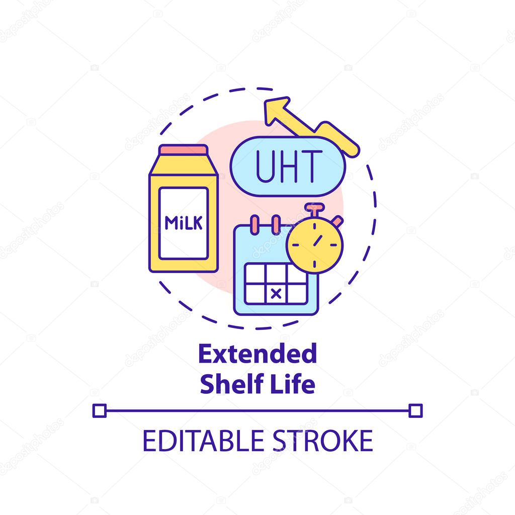 Extended shelf life concept icon. Ultra pasteurization. Advantages of UHT milk abstract idea thin line illustration. Isolated outline drawing. Editable stroke. Arial, Myriad Pro-Bold fonts used