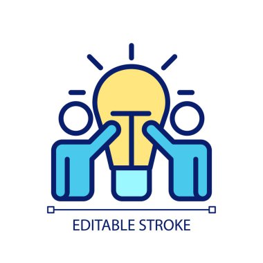 Yeni fikirler mükemmel RGB renk simgesi piksel. Atölye ve beyin fırtınası birlikte. Grup projesi. İzole vektör çizimi. Basit bir çizgi çizimi. Düzenlenebilir felç. Kullanılan Arial yazı tipi