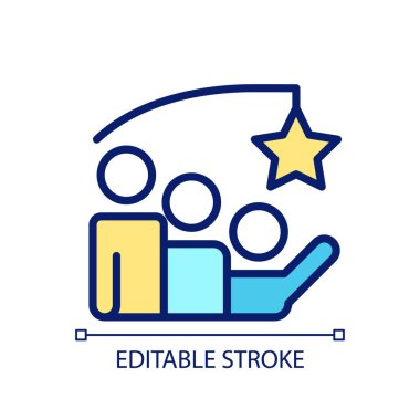 Motivasyon pikseli mükemmel RGB renk simgesi. İşbirliği sürecinde ustalık. Başarı ve başarı. İzole vektör çizimi. Basit bir çizgi çizimi. Düzenlenebilir felç. Kullanılan Arial yazı tipi