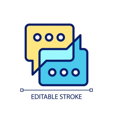 Fikir paylaşımı piksel mükemmel RGB renk simgesi. Proje tartışması. İşbirliği için konuşma. İzole vektör çizimi. Basit bir çizgi çizimi. Düzenlenebilir felç. Kullanılan Arial yazı tipi