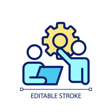 İşbirliği pikseli mükemmel RGB renk simgesi. Proje geliştirme üzerinde çalışmak için grup işbirliği. İzole vektör çizimi. Basit bir çizgi çizimi. Düzenlenebilir felç. Kullanılan Arial yazı tipi