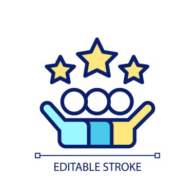 Takım çalışması başarı pikseli mükemmel RGB renk simgesi. Grup projesi için bir başarı. Değerlendirme için yıldız. İzole vektör çizimi. Basit bir çizgi çizimi. Düzenlenebilir felç. Kullanılan Arial yazı tipi