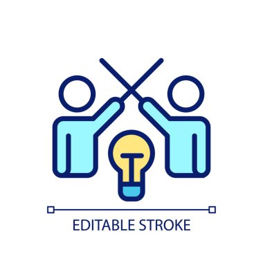 Çakışma yönetimi piksel mükemmel RGB renk simgesi. Arabuluculuk ve müzakere ekibi. İşbirliği. İzole vektör çizimi. Basit bir çizgi çizimi. Düzenlenebilir felç. Kullanılan Arial yazı tipi