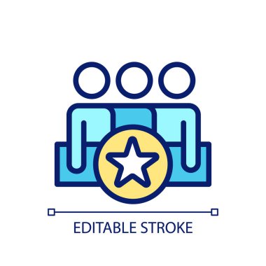 Takım çalışması ödül pikseli mükemmel RGB renk simgesi. Proje için başarılı ortaklık. Rekabette başarı. İzole vektör çizimi. Basit bir çizgi çizimi. Düzenlenebilir felç. Kullanılan Arial yazı tipi