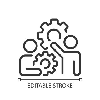 Koordinasyon pikseli mükemmel doğrusal simge. Grup projesi geliştirme. İş birliği için. İnce çizgili çizim. Contour sembolü. Vektör çizimi. Düzenlenebilir felç. Kullanılan Arial yazı tipi