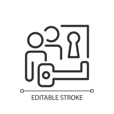 Sorun çözme pikseli mükemmel doğrusal simge. Grup amaçları için çalışma projesi üzerinde çalışıyoruz. İnce çizgili çizim. Contour sembolü. Vektör çizimi. Düzenlenebilir felç. Kullanılan Arial yazı tipi