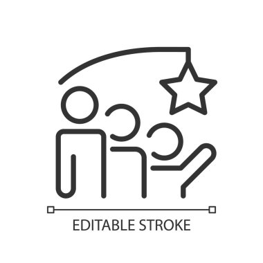 Motivasyon pikseli mükemmel doğrusal simge. İşbirliği sürecinde ustalık. Başarı ve başarı. İnce çizgili çizim. Contour sembolü. Vektör çizimi. Düzenlenebilir felç. Kullanılan Arial yazı tipi