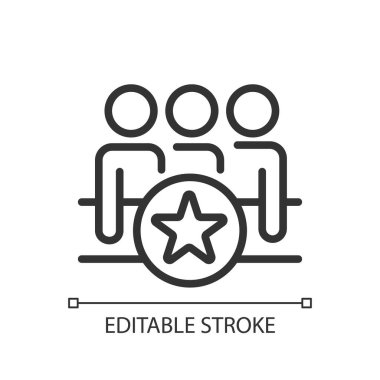 Takım çalışması ödül pikseli mükemmel doğrusal simge. Proje ortaklığı. Rekabette başarı. İnce çizgili çizim. Contour sembolü. Vektör çizimi. Düzenlenebilir felç. Kullanılan Arial yazı tipi