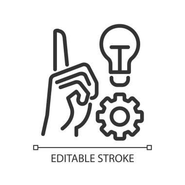 Yeni bir fikir pikseli oluştur mükemmel doğrusal simge. Proje için ilham. Geliştirme stratejisi. İnce çizgili çizim. Contour sembolü. Vektör çizimi. Düzenlenebilir felç. Kullanılan Arial yazı tipi