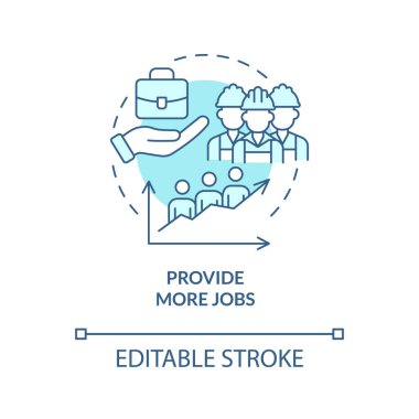 Daha fazla iş, turkuaz konsept simgesi sağlar. Yeni iş yerleri teklif et. Piyasa ekonomisi soyut fikirlerin ince çizgi çizimlerini destekliyor. İzole bir taslak çizim. Düzenlenebilir felç. Arial, Myriad Pro-Kalın yazı tipleri