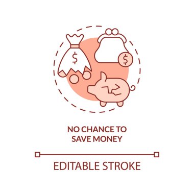 Para biriktirme şansı yok kırmızı konsept ikonu. Merkezi planlanmış ES dezavantajları soyut fikir ince çizgi çizimi. İzole bir taslak çizim. Düzenlenebilir felç. Arial, Myriad Pro-Kalın yazı tipleri