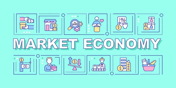 Markteconomische Woordbegrippen Blauwe Vlag Aanbod Vraagfactoren Infographics Met Pictogrammen Kleur — Stockvector
