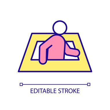 Ev çatısı RGB renk simgesine tırmanıyorum. Gizli bölme. Zeminde saklanıyor. Yeraltı bodrumu. İzole vektör çizimi. Basit bir çizgi çizimi. Düzenlenebilir felç. Kullanılan Arial yazı tipi
