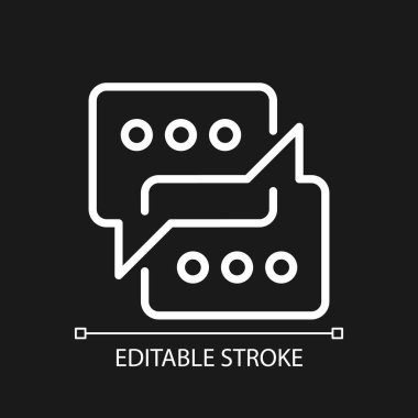 Karanlık tema için fikir paylaşımı pikseli mükemmel beyaz doğrusal simge. Tartışma, proje görüşmesi. İnce çizgili çizim. Gece modu için izole edilmiş sembol. Düzenlenebilir felç. Kullanılan Arial yazı tipi