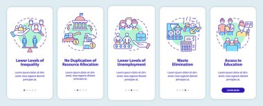 Mobil uygulama ekranında merkezi planlanmış ES avantajları. Çizgisel kavramlarla dolu 5 aşamalı grafik talimatları. UI, UX, GUI şablonu. Kullanılan sayısız Pro-Kalın, Düzenli yazı tipleri