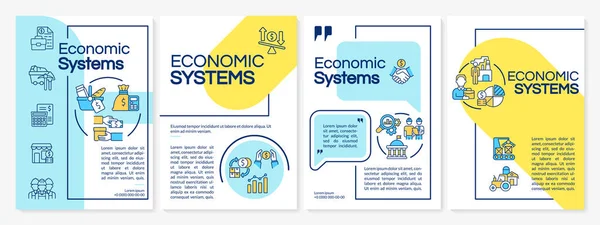 Ekonomik Sistem Kılavuzu Mavi Sarı Broşür Ticaret Pazarlama Çizgisel Simgeli — Stok Vektör