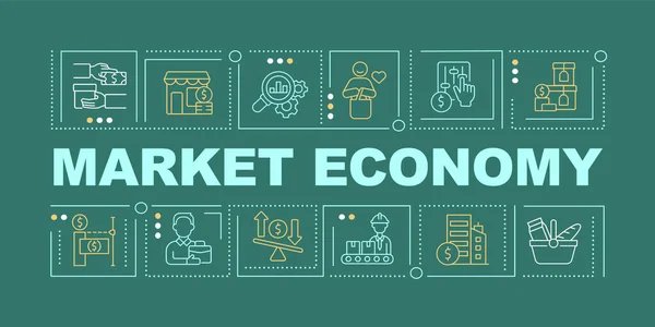 Marknadsekonomiska Ord Begrepp Grön Fana Efterfråge Och Utbudsfaktorer Infografik Med — Stock vektor