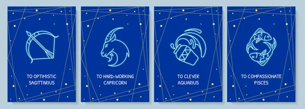 Horoskop Zeichen Postkarte Mit Linearen Glyphen Symbolsatz Astrologie Grußkarte Mit — Stockvektor