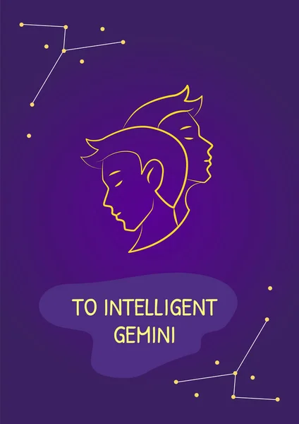 Greetings Intelligent Gemini Postcard Linear Glyph Icon Greeting Card Decorative — Stock Vector