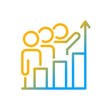 İlerleme izleme gradyan doğrusal vektör simgesi. Büyümeye yatırım. İş projesi için işbirliği süreci. İnce çizgi renk sembolü. Modern tarz pictogram. Vektör izole çizimi