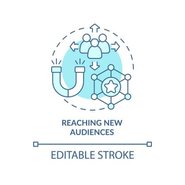 Turkuaz konsept simgesine ulaşılıyor. Reklam etkinliği. SMM pazarlama eğilimi soyut fikir ince çizgi çizimi. İzole bir taslak çizim. Düzenlenebilir felç. Arial, Myriad Pro-Kalın yazı tipleri