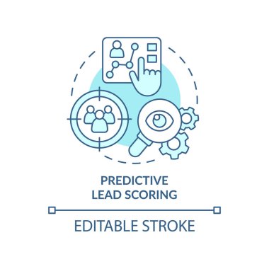 Turkuaz konsept ikonu öngörülebilir kurşun puanı. Soyut fikirlerin pazarlanmasında yapay zeka kullanımı ince çizgi çizimi. İzole bir taslak çizim. Düzenlenebilir felç. Arial, Myriad Pro-Kalın yazı tipleri