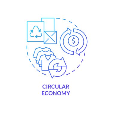 Dairesel ekonomi mavi gradyan konsept simgesi. Küresel ısınma ve iklim değişikliğiyle mücadele edin. Ekonomi modelleri soyut fikirleri ince çizgi illüstrasyonu. İzole bir taslak çizim. Kullanılan sayısız Pro-Kalın yazı tipi