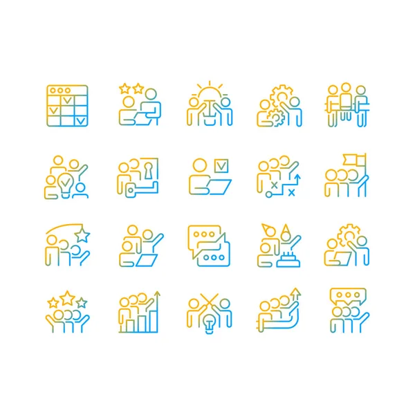 Ensemble Icônes Vectorielles Linéaires Gradient Travail Équipe Coopération Matière Projets — Image vectorielle