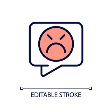 Şikayet pikseli mükemmel RGB renk simgesi. Hizmette olumsuz geri bildirim. Memnun olmayan müşteri. İzole vektör çizimi. Basit bir çizgi çizimi. Düzenlenebilir felç. Kullanılan Arial yazı tipi