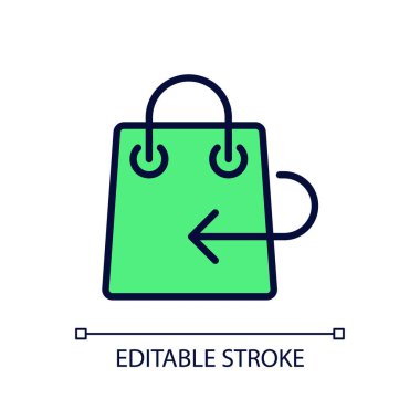 İade politikası pikseli mükemmel RGB renk simgesi. İade kuralları. Tazminat bilgisi. İnternetten alışveriş. İzole vektör çizimi. Basit bir çizgi çizimi. Düzenlenebilir felç. Kullanılan Arial yazı tipi