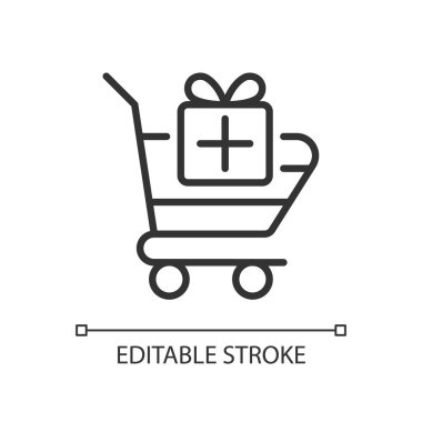 Sipariş pikseli için hediye mükemmel doğrusal simge. İkramiye ve hediye al. Pazarlama stratejisi. Çevrimiçi iş. İnce çizgili çizim. Contour sembolü. Vektör çizimi. Düzenlenebilir felç. Kullanılan Arial yazı tipi