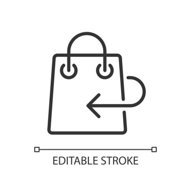 İade politikası pikseli mükemmel doğrusal simge. İade kuralları. Tazminat bilgisi. İnternetten alışveriş. İnce çizgili çizim. Contour sembolü. Vektör çizimi. Düzenlenebilir felç. Kullanılan Arial yazı tipi