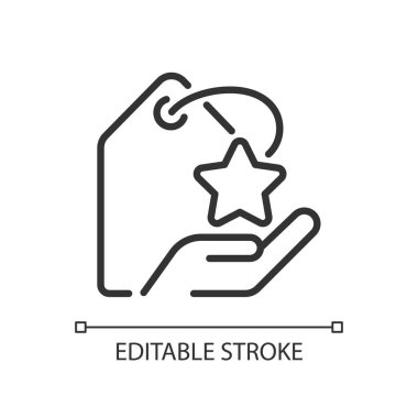 Özel teklif piksel mükemmel doğrusal simge. İnternetten alışveriş. Pazarlama stratejisi. Ürün tanıtımı. İnce çizgili çizim. Contour sembolü. Vektör çizimi. Düzenlenebilir felç. Kullanılan Arial yazı tipi