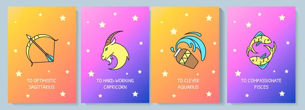 Astrologische Grusskarte Mit Farbsymbolset Horoskop Postkartenvektordesign Dekorativer Flyer Mit Kreativer — Stockvektor