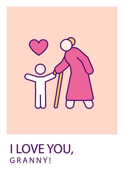 Ich Liebe Dich Oma Grußkarte Mit Farb Icon Element Schicken — Stockvektor