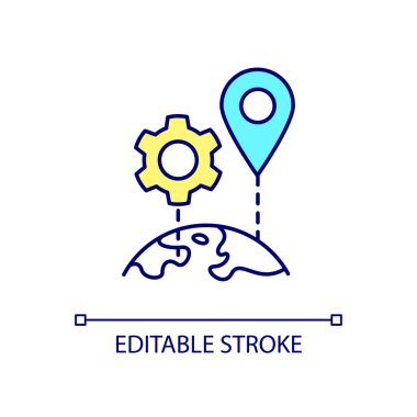 Uzaktan izleme ve kontrol RGB renk simgesi. Yabancı ülkelerden akıllı teknolojiler kullanıyor. İzole vektör çizimi. Basit bir çizgi çizimi. Düzenlenebilir felç. Kullanılan Arial yazı tipi